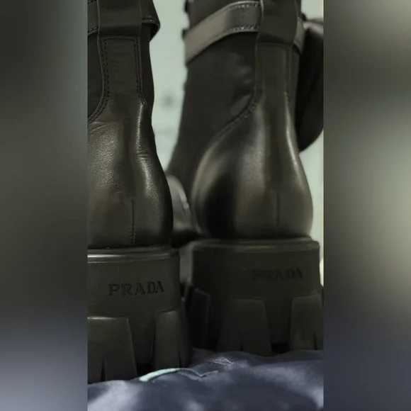 Prada Women's Black Combat Boots Monolith - Picture 6 of 12
